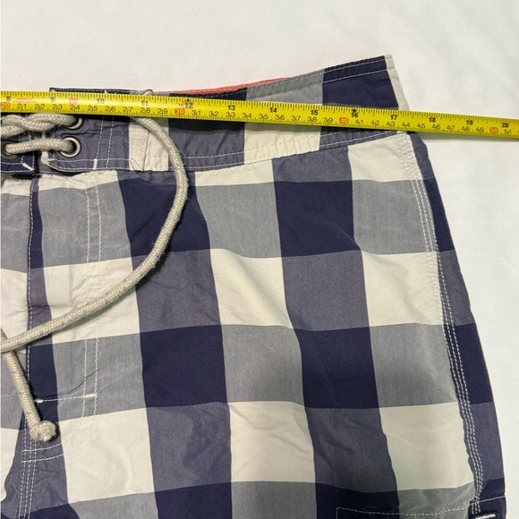 J CREW Board Shorts Mens 33 Navy Blue Plaid Swim Trunks 9" Long Board Mesh Lined - Picture 7 of 7